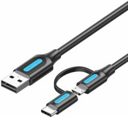Vention CQDBF 2in1 USB-A 2.0 apa - USB-C / Micro USB-B apa Adat és töltőkábel - Fekete (1m) (CQDBF)