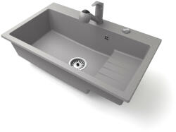  Gránit mosogatótálca NERO Boss + kihúzható Shower csaptelep + adagoló + dugókiemelő (szürke)