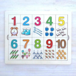 Joc de asociere numere si multimi de obiecte de tip puzzle din lemn (101828)