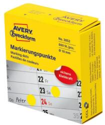 AVERY Etikett AVERY 3852 öntapadó jelölőpont adagoló dobozban sárga 10mm 800 jelölőpont/doboz (3852) - forpami