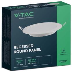 V-TAC süllyeszthető, műanyag házas, kerek LED panel 18W, hideg fehér - SKU 7866 (7866)