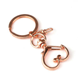  Fém kulcskarika lánccal - szív, rózsaarany