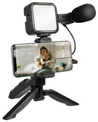 LogiLink Vlogger Kit LED fénnyel, mikrofonnal + állvánnyal, 4, 7-7" -os okostelefonokhoz (AA0157)