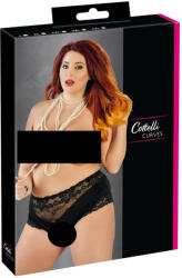 Cottelli Collection Plus Size - csipkés gyöngyös nyitott bugyi (fekete) (23107081041) - szexshop