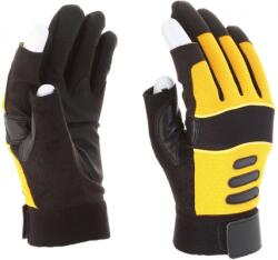 ROCK SAFETY Manusi pentru soferi din piele sintetica, cu palmiera, fara varfuri la doua degete, marime: M, Galben / Negru, Rock Safety MKSDP-3 MKSDP-3/M