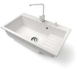  Gránit mosogatótálca NERO Boss + Design csaptelep + dugókiemelő (fehér)
