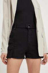 Answear Lab pantaloni scurti jeans femei, culoarea negru, neted, high waist BMYX-SZD02I_99X