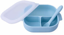  Farfurie compartimentata cu ventuza si lingurita din silicon, Bleu, Oaki Set pentru masa bebelusi