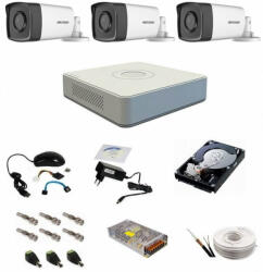 Hikvision Sistem supraveghere audio-video complet, 3 camere 1080P Hikvision TurboHD ir 40m
