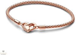 Pandora szegecses 14k rózsaaranyozott karkötő szív csattal 18 cm - 582731C00-18