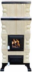 eSemineu Beige Luxury 7kW Terracotta Stove With Marble Glass Firebox Door 7kW