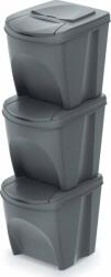 Prosperplast Set 3 buc cosuri de gunoi pentru colectare selectiva "Sortibox", gri (stone grey), volum 25 litri, suprapozabile (IKWB25S3-405U) Cos de gunoi