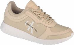 Calvin Klein JEANS, Pantofi sport de piele cu logo lateral, maro nisip, alb, 37 (YW0YW00375-AEO)
