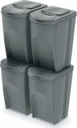 Prosperplast Set 4 buc cosuri de gunoi pentru colectare selectiva "Sortibox", gri (stone grey), volum 35 litri, suprapozabile (IKWB35S4-405U)
