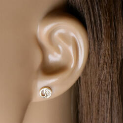Ekszer Eshop 14K arany fülbevaló - kínai Yin Yang szimbólum kivágással és cirkóniákkal