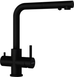 SCHOCK Baterie bucatarie Schock Vitus Cristadur Puro cu cap extractibil, 3 cai, aspect granit, cartus ceramic, negru intens