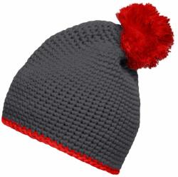 Daiber Căciulă tricotată cu dungă contrastantă și pompon MB7964 - Gri închis / roșie | uni (MB7964-1710431)