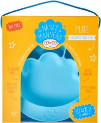 Nana's Manners Farfurie din silicon cu ventuza, pentru toddleri, etapa 2 - albastra (NAN88049)