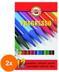 KOH-I-NOOR Set 2 x 12 Creioane Colorate fara Lemn, Progresso, Culori Diferite (HOK-2xKH-K8756-12)