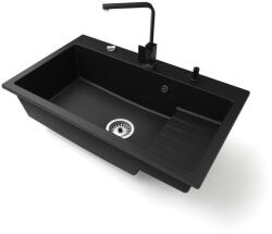 Gránit mosogatótálca NERO Boss + Design csaptelep + adagoló + dugókiemelő (matt fekete)