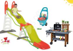 Smoby Set tobogan Toboggan Super Megagliss 2in1 Smoby și cărucior de grădină Peppy cu roți rotabile de la 24 de luni (SM820200-17)