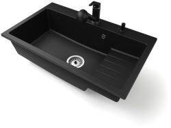  Gránit mosogatótálca NERO Boss + kihúzható Shower csaptelep + dugókiemelő (matt fekete)