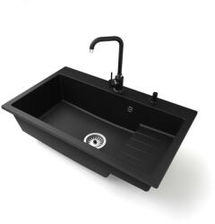 Gránit mosogatótálca NERO Boss + Steel csaptelep + adagoló (matt fekete)