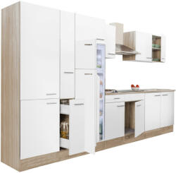 Leziter Yorki 360 konyhabútor sonoma tölgy korpusz, selyemfényű fehér fronttal polcos szekrénnyel és felülfagyasztós hűtős szekrénnyel (L360STFH-PSZ-FF) - homelux