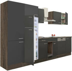 Leziter Yorki 340 konyhabútor yorki tölgy korpusz, selyemfényű antracit fronttal polcos szekrénnyel és felülfagyasztós hűtős szekrénnyel (L340YAN-PSZ-FF) - homelux