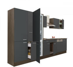 Leziter Yorki 370 konyhabútor yorki tölgy korpusz, selyemfényű antracit fronttal polcos szekrénnyel és alulfagyasztós hűtős szekrénnyel (L370YAN-PSZ-AF) - homelux