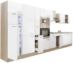Leziter Yorki 420 konyhabútor sonoma tölgy korpusz, selyemfényű fehér fronttal felülfagyasztós hűtős szekrénnyel (L420STFH-FF) - homelux