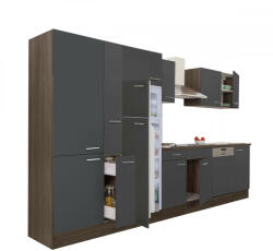 Leziter Yorki 370 konyhabútor yorki tölgy korpusz, selyemfényű antracit fronttal polcos szekrénnyel és felülfagyasztós hűtős szekrénnyel (L370YAN-PSZ-FF) - homelux