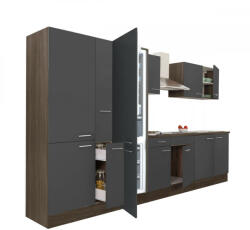 Leziter Yorki 360 konyhabútor yorki tölgy korpusz, selyemfényű antracit fronttal polcos szekrénnyel és alulfagyasztós hűtős szekrénnyel (L360YAN-PSZ-AF) - homelux