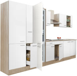 Leziter Yorki 360 konyhabútor sonoma tölgy korpusz, selyemfényű fehér fronttal polcos szekrénnyel és alulfagyasztós hűtős szekrénnyel (L360STFH-PSZ-AF) - homelux