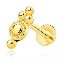 Ekszer Eshop 585 sárga arany ajak- és áll piercing - gyűrű díszítő szegéllyel, gyöngyökkel