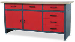 Jan Nowak® | HENRY műhelyasztal, fiókokkal és szekrénnyel / Antracit-vörös (1436)