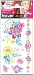  Tetováló matrica 10, 5*6cm, glitteres virágok AN16015 (AN16015)