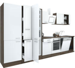 Leziter Yorki 370 konyhabútor yorki tölgy korpusz, selyemfényű fehér front alsó sütős elemmel polcos szekrénnyel és alulfagyasztós hűtős szekrénnyel (L370YFH-SUT-PSZ-AF) - homelux