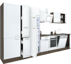 Leziter Yorki 370 konyhabútor yorki tölgy korpusz, selyemfényű fehér front alsó sütős elemmel polcos szekrénnyel és felülfagyasztós hűtős szekrénnyel (L370YFH-SUT-PSZ-FF) - homelux
