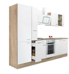 Leziter Yorki 300 konyhabútor sonoma tölgy korpusz, selyemfényű fehér front alsó sütős elemmel polcos szekrénnyel (L300STFH-SUT-PSZ) - homelux