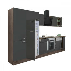 Leziter Yorki 340 konyhabútor yorki tölgy korpusz, selyemfényű antracit front alsó sütős elemmel polcos szekrénnyel és felülfagyasztós hűtős szekrénnyel (L340YAN-SUT-PSZ-FF) - homelux