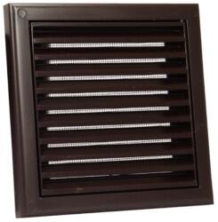 Dalap Műanyag szellőzőrács karima nélkül, fix zsaluval és rovarhálóval 154x154 mm, barna (9707)