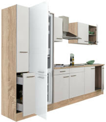 Leziter Yorki 300 konyhabútor sonoma tölgy korpusz, selyemfényű fehér fronttal alulfagyasztós hűtős szekrénnyel (L300STFH-AF) - leziteronline