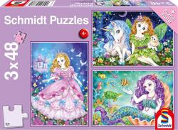 Schmidt Spiele - Puzzle 3x48 Prințesă, zână și sirenă - 40 - 99 piese Puzzle
