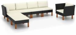 vidaXL 7 részes fekete polyrattan és eukaliptuszfa 3082081