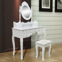 vidaXL 7 fiókos fehér fésülködőasztal tükörrel és zsámollyal (241002) - pepita