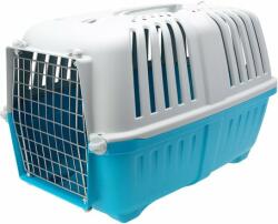  Pratiko fémajtós könnyített műanyag szállítóbox kutyáknak és macskáknak (55 x 36 x 36 cm | Kék színű | Súlya: 1000 g)