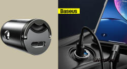 Baseus Baseus, autós töltő, Tiny Star mini, 30W, 1USB-C aljzat, QC4.0 - Sötétszürke (VCHX-B0G)