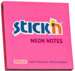 STICK'N Notes autoadeziv 76x76 mm, 100 file, STICK'N Neon - Roz (HO-21165)
