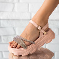 Sofiastore Sandale dama din piele ecologica cu pietre miniaturale Roz Loida (F-128_PINK _AC04)